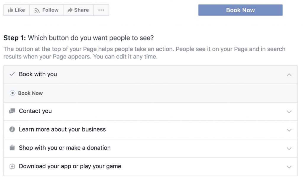 Facebook Page CTA Options