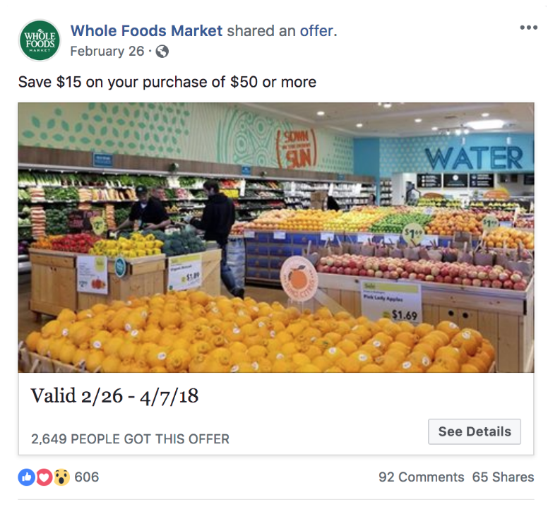 Whole Foods FB优惠广告