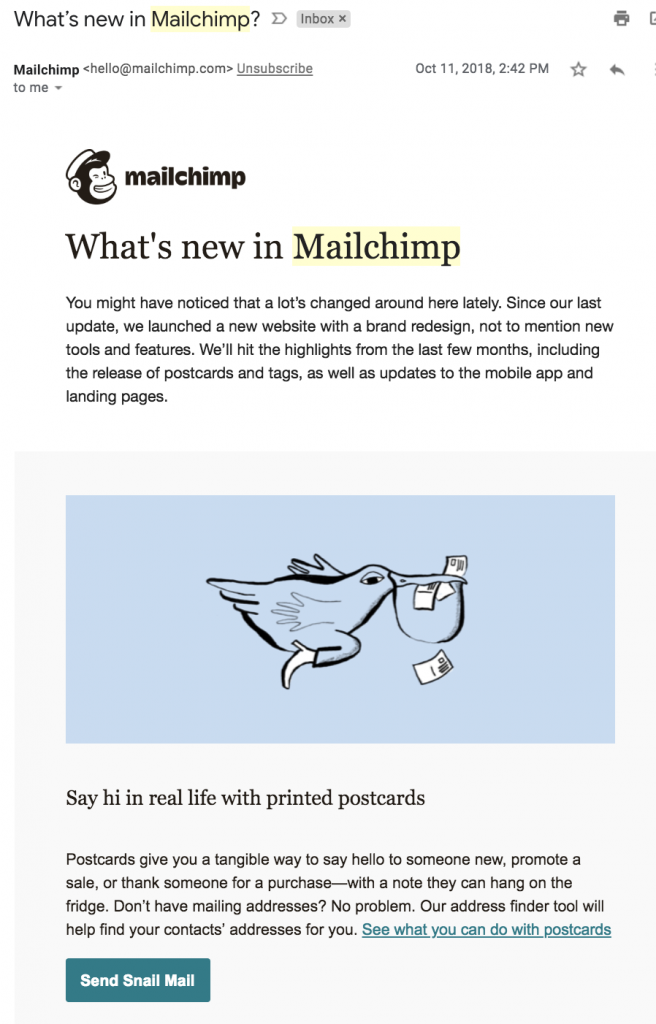 Mailchimp’s email newsletter template follows layout best practices