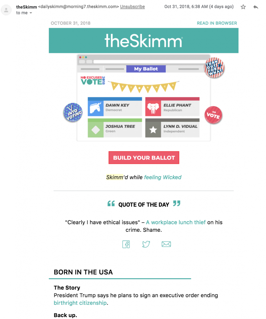 TheSkimm’s email newsletter template encourages advocacy and interactivity