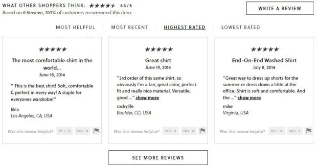 J.Crew let customer reviews take center-stage on their website